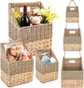 Set of 3 Wicker Wall Magazine Basket, Magazine Holder Water Hyacinth Storage Baskets for Mail, Files, Books & Accessories Wall-mounted Organizer for Door Home, Office Organization