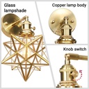 Moravian Style All Copper Star Wall Sconce Simple Bedroom Bar Balcony Wall Mounted Lamp Creative Personality Cafe Club Corridor Wall Sconce Wall Fixture with Clear Glass Shade E27