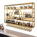 55.1in Wall Mounted Wine Rack, Modern Industrial Hanging Liquor Bottles Shelves with Wine Glass Holder, Metal Floating Wine Storage Display Shelf, for Bar, Wine Cellar, Coffee (GOL