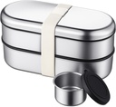 LemonRoad Stainless Steel Bento Box for Adult & Dip Container, leak proof, Microwavable, Stackable Japanese Bento Lunchbox, 47 OZ Metal Lunch Box