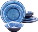 12 Pcs Blue Melamine Dinnerware Set, Shatterproof and Dishwasher Safe, Ideal for Indoor and Outdoor Use