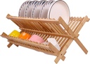 SZUAH Bamboo Dish Drying Rack, Collapsible Dish Drying Rack for Kitchen Counter, Space Saving Counter Organizer (17.8"x10.23"x9.25")