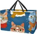 Reusable Grocery Bag Seamless Pattern Hipster Cute Cats Large Stand Up Tote Shopping Bag with Reinforced Handles