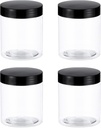 PATIKIL 8.5oz Plastic Jars with Lids,4 Pcs Refillable Empty Storage Jars Containers Mason Jars with Black Cap for Dry Food Cosmetic Peanut Butter Candy Home Kitchen Storage, Clear