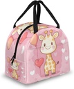 KOBLEN Cute Giraffe Pattern Lunch Bag for Women Reusable Lunch Box with Front Pocket Zipper Closure Insulated Lunch Cooler Tote Bags for Work Picnic Travel Beach Fishing