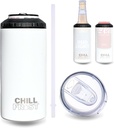 ChillFrost Can Cooler Insulated for 12 oz Cans, Beer Bottles, Soda Cans - Premium Stainless Steel 3-in-1 16oz Tumbler, White Powder-Coated Matte Finish, BPA-Free, Leak-Proof Lid, Outdoor Picnic Beach