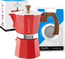 GROSCHE Milano Stovetop Espresso Maker Moka pot 6 espresso Cup - 9.3 oz, Red and 3 Replacement Seals Gaskets Bundle Stove top coffee maker Moka Italian espresso coffee maker and replacement gaskets