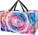 Reusable Grocery Bag Heavy Duty Shopping Tote Bag Foldable with Reinforced Handle, Vintage Watercolor Mandala Pattern