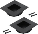Geesatis 304 Stainless Steel Recessed Cabinet Handles - 2.4"x2.4" Square Finger Pulls for Sliding Doors, Drawers & Wardrobes, Matte Black, Set of 2 (Easy Install, Durable)