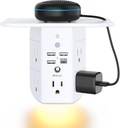 Mifaso 3-Sided Multi Plug Power Strip, Wall Extender with Shelf, Night Light & Surge Protector, USB Wall Charger with 5 AC Wide Space Outlets and 3 USB & 1 C Port, White