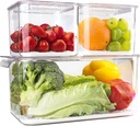 elabo Fruit Storage Containers for Fridge Fresh Produce Saver - 3 Pack Stackable Fridge Organizers Bins with Lids, Drain Tray, Food Storage Container for Vegetables, Lettuce, Salad and Berry, BPA-free
