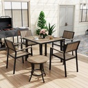Pamapic 6-Piece Patio Dining Set，Outdoor Aluminum Furniture Set with Plastic-Wood Table Top,Outdoor Furniture Set with 4 Outdoor Stackable Chairs for Patio Garden Poolside (Walnut)