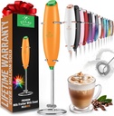 Zulay Powerful Milk Frother Handheld Foam Maker for Lattes - Whisk Drink Mixer for Coffee, Mini Foamer for Cappuccino, Frappe, Matcha, Hot Chocolate by Milk Boss (Orange/Green)