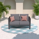 Amopatio Oversized Patio Furniture Aluminum Loveseat, All-Weather Outdoor 2 Seats Sofa Couch, Modern Metal Chair w/ 5 Inch Cushions, Dark Grey (Include Waterproof Sofa Covers)
