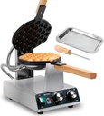 Hehinton® 110V Pro Commercial Bubble Waffle Maker 1400W | Stabilized Anti-Shake Base | 180° Rotating Egg Puff Iron | Brushed Stainless Steel Body & Non-Stick Coating | Ergonomic Operation Panel