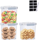 3 Pack Cookie Candy Jars,Food Storage Containers with Airtight Lids&Time Recording,Kitchen Pantry Storage Containers for Snacks,Cookie,Candy Salt Herbs Spices BPA-Free Tranparent (1.2 QT *3)