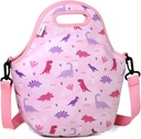 VASCHY Lunch Box Bag for Kids, Lightweight Neoprene Lunch Tote for Toddler Boys and Girls to School Daycare Kindergarten Pink Dinosaur