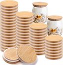 Roowest 40 Pcs Yogurt Jar Lids Bulk Compatible with Oui Yogurt Jars, Natural Bamboo Wooden Lids Round Reusable Canning Covers with Silicone Sealing Rings for Cookie Coffee Kitchen Food Airtight Store