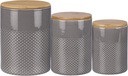 PBK Farmhouse Syle Set of 3 Gray Glaze Design Stoneware Canisters With Wooden Lids