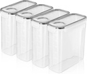 4-Pack Airtight Food Storage Containers with Lids, BPA-Free Plastic Dispenser Canisters for Cereal, Pasta, Flour, Sugar, Pantry Organization & Kitchen Storage, Easy Stackable Design