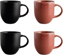 Corona Mugs set of 4 | Perfect for Coffee and Tea Lovers | Euritmia 13.1 Oz -389 cc | Ceramic |Hand Painted | Cerámica|reactive Glaze| Multicolored color: Rose, black