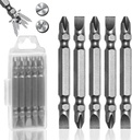 5Pcs Impact Double End Screwdriver Bit Set Ph2/Sl6 Magnetic Slotted Phillips Screwdriver Bit S2 Alloy Steel with Storage Box (65mm)