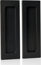 6” Finger Flush Pulls for Closet Pocket | Sliding Barn Door Handle Set | Rectangular Plate Recessed Pull Handle | Matte Black | 3M Adhesive | 2 Pack