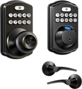 Veise Fingerprint Door Lock with 2 Lever Handles and Veise Keypad Door Knob Lock - Matte Black