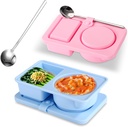 2pcs Silicone Snack Containers with Lids & 2pcs Spoons, Reusable Double Compartment Divided Grab Condiment Box Snackle Packs for Picnic Travel Office for Fruits Yogurt Jam Sauce