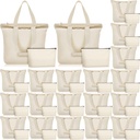 Silkfly Tote Bag with Zipper, Cotton Canvas Makeup Bag Kitchen Reusable Grocery Pouch Blank Canvas Totes with Handles