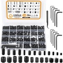 VIGRUE 1105PCS 25 Sizes Metric & SAE Set Screw Assortment Kit Internal Hex Drive Allen Grub Screws Set Cup-Point Alloy Steel, M3 to M8 and 1/8-40 to 5/16-18