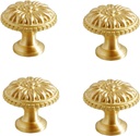 4PCS Vintage Brass Cabinet Knobs, Gold Dresser Drawer Knobs Kitchen Cupboard Bathroom Cabinet Round Handles Pulls for Home Cabinet Hardware Knobs