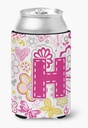 Caroline's Treasures CJ2005-HCC Letter H Flowers and Butterflies Pink Can or Bottle Hugger Cooler Washable Drink Sleeve Collapsible Beverage Insulated Holder, Can Hugger, Multicolor