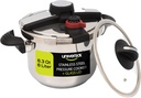 Universal (6.3 Qt/6 Liter) Silver Express Pressure Cooker + Extra Glass Lid, (15 PSI/100 kPa) with Easy Opening System, Ultra Safe Stainless Steel Pressure Cooker