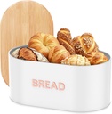 Metal Bread Box, Iron Bread Storage Container with Bamboo Lid Kitchen Countertop Storage Bin Space Saving for Home Kitchen (White)