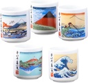 Mino Ceramic Sake Cups [Made in Japan/Set of 5]: Featuring Katsushika Hokusai's Greatest Woodblock Print Series 36 Views of Mt. Fuji in Gift Box
