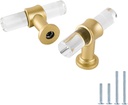 LONTAN 12 Pack Acrylic Kitchen Cabinet Knobs Gold Drawer Knobs Modern T Bar Clear Cabinet Door Handles White Kitchen Hardware for Dresser Bathroom,Zinc Alloy Base