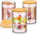 3 Pack Valentine's Day Glass Storage Jars with Airtight Bamboo Lid Sets Buffalo Plaid Kitchen Decoration Love Heart Gnomes Canisters for Valentine Decorations Storage and Organization