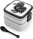 Bento Lunch Box for Women Lunch Containers for Adults Ravens Double Layered Lunchbox Large Capacity Bento Box with Cutlery for Work Picnic Camping Travel