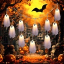 Halloween Ghost Decor, 10Pcs Spooky Ghosts String Lights Battery Operated with Timer,8 Lighting Mode for Home Window Indoor Outdoor Halloween Party Decorations
