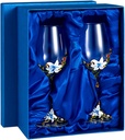 Wine Glasses Clear Enamel Handcrafted Champagne Glasses Red Wine Glasses Set Floral Goblets (Blue Double + Gift Box)