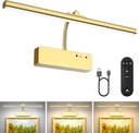 Lightbiz Picture Light, 15.35inch 5400mAh Rechargeable Picture Lights for Wall Battery Operated Wall Lights with Remote, 3 Colors Paintings Light Dimmable Art Light for Artwork, Gallery (Gold)