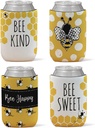 4 Pack Inspirational Bee Reusable Neoprene Insulator Cup Sleeve for Cold and Hot Drinks, Bee Lover Gifts, Be Kind Sweet Happy Honeybee Can Drink Sleeves Cooler Sleeves Gifts for Women Teens