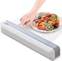 Magnetic Plastic Cling Wrap Dispenser with Slide Cutter Adjustable Wall Mounted Cling Film Divider with Strong Suction Cup Grey-White