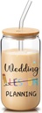 Zhehao Teacher Wedding Gift Wedding Lesson Planning Glass Cup Engaged Cup Wedding Planning Cup 16 oz Iced Coffee Glass with Lids Straws Brushes Bride Gifts, Wedding Planning Gifts for Bride