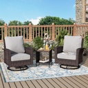 Outdoor Swivel Patio Chairs Set of 2 with Side Table, 3 Piece Wicker Highback Patio Bistro Set with Cushions for Deck Porch and Yard, Light Grey