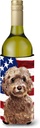 Caroline's Treasures BB9374LITERK Brown Cockapoo Patriotic Wine Bottle Hugger Bottle Cooler Sleeve Hugger Machine Washable Collapsible Insulator Beverage Insulated Holder