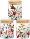 3Pcs Vintage Floral Glass Storage Jars with Airtight Lid Wildflower Decorative Canisters Sets for Cookie Spring Summer Farmhouse Home Kitchen Countertop
