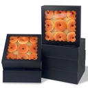 qiqee 9x9x2.5 Inch Black Pie Boxes with Window 12Packs Cookie Donut Bakery Box (Auto-pop Up)