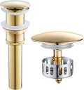 Bathroom Sink Drain Without Overflow, Anti-Clogging Vessel Sink Drain Strainer, Pop Up Drain with Detachable Basket, Hair Catcher Bathroom Sink Drain Stopper (Brushed Gold, No Overflow)
